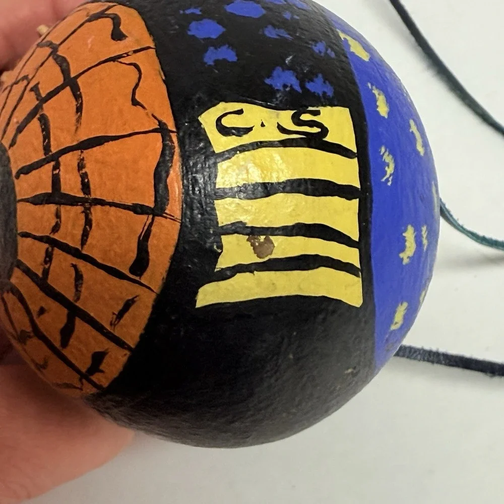 Hand‎ Painted Folk Art Gourd Basket Container Signed CS Southwestern